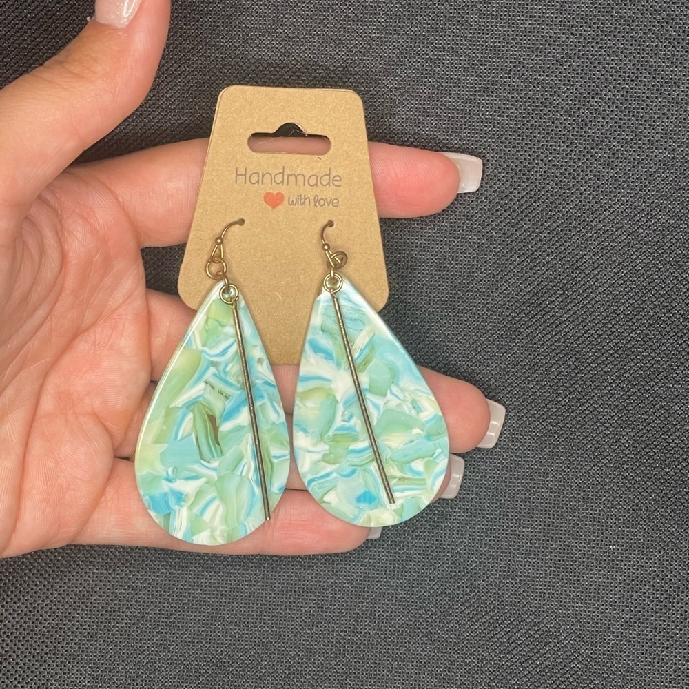 Handmade Teardrop Earrings in Blue and Green